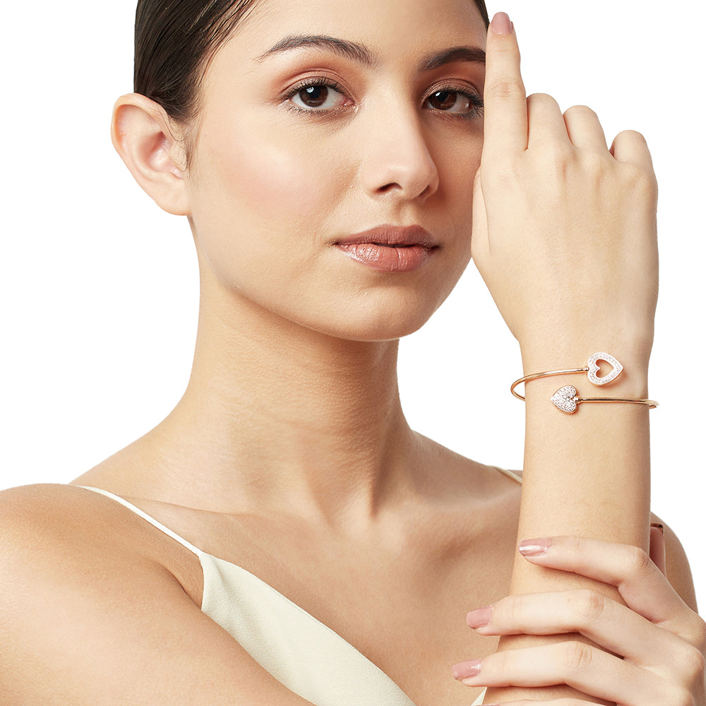 Women's Heart Design Rose Gold Finish Adjustable Bracelet - Voylla