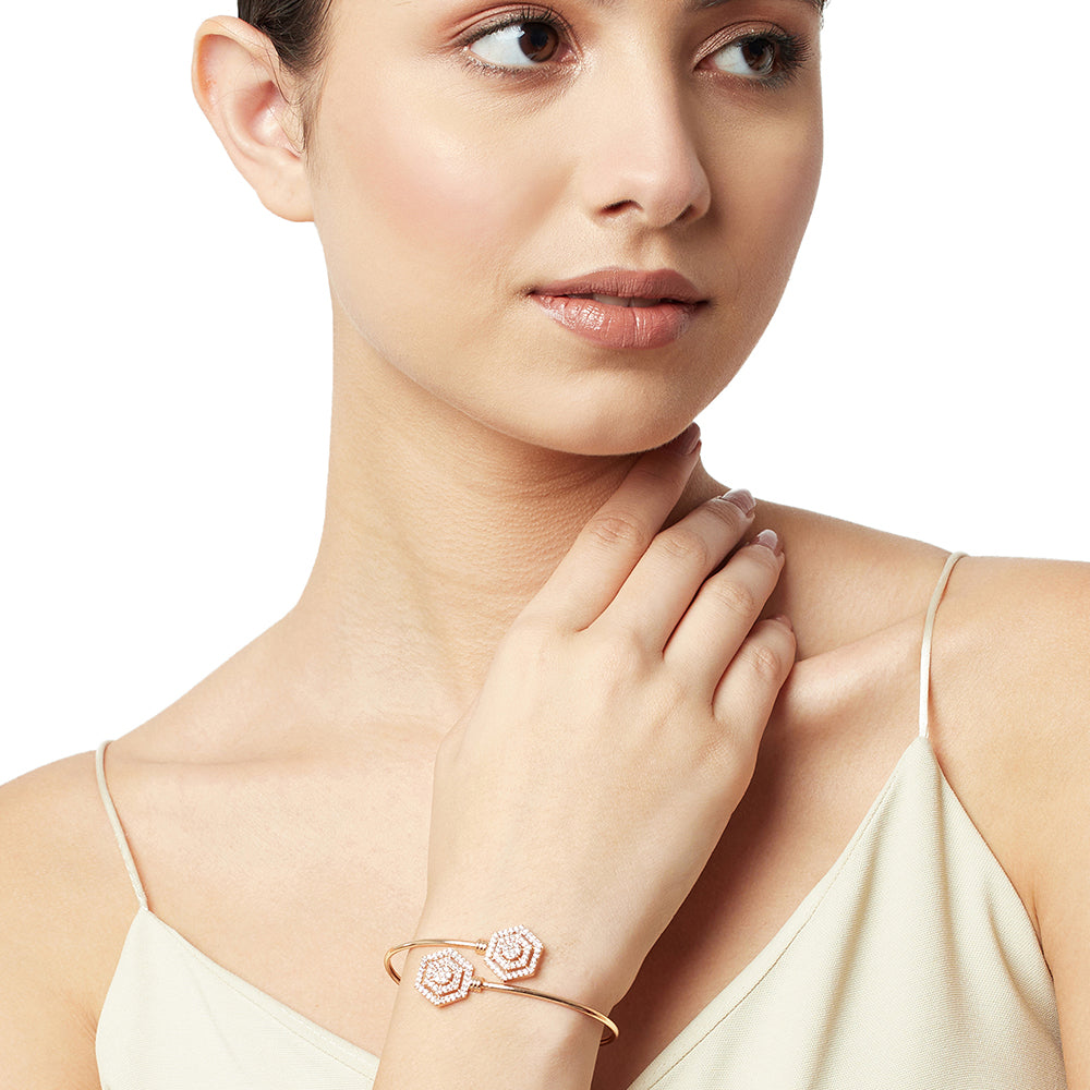 Women's Rose Gold Bracelet With Modern Hexagon Design - Voylla