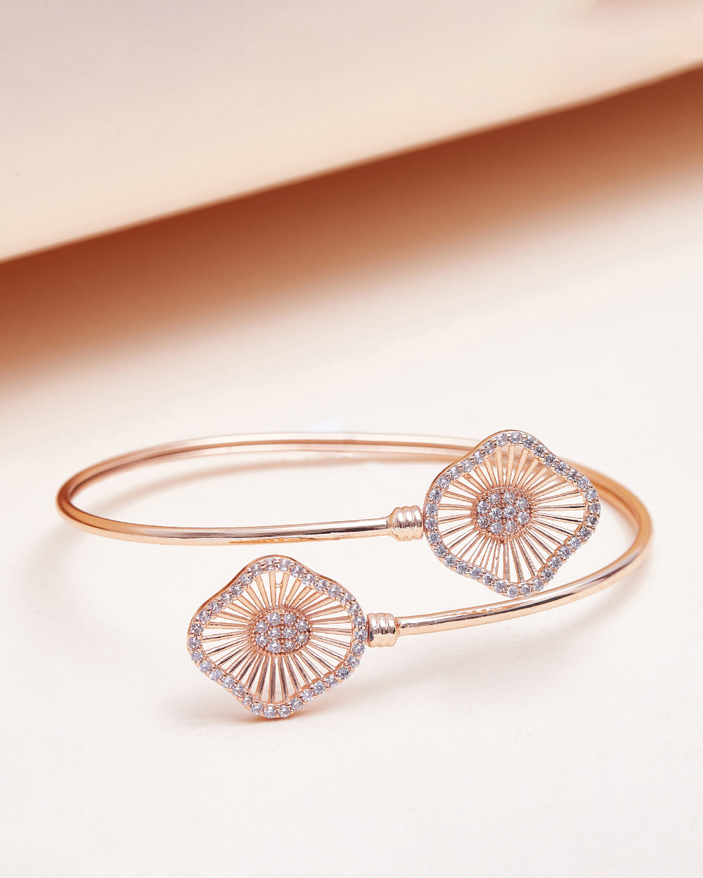 Women's Rose Gold Finish Bracelet With Double Motifs From Elegance Collection - Voylla