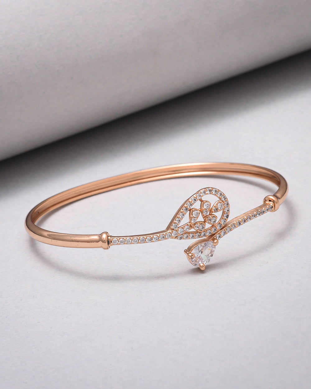 Women's Sparkling Elegance Teardrop Cut Zircons Brass Rose Gold Plated Bracelet - Voylla