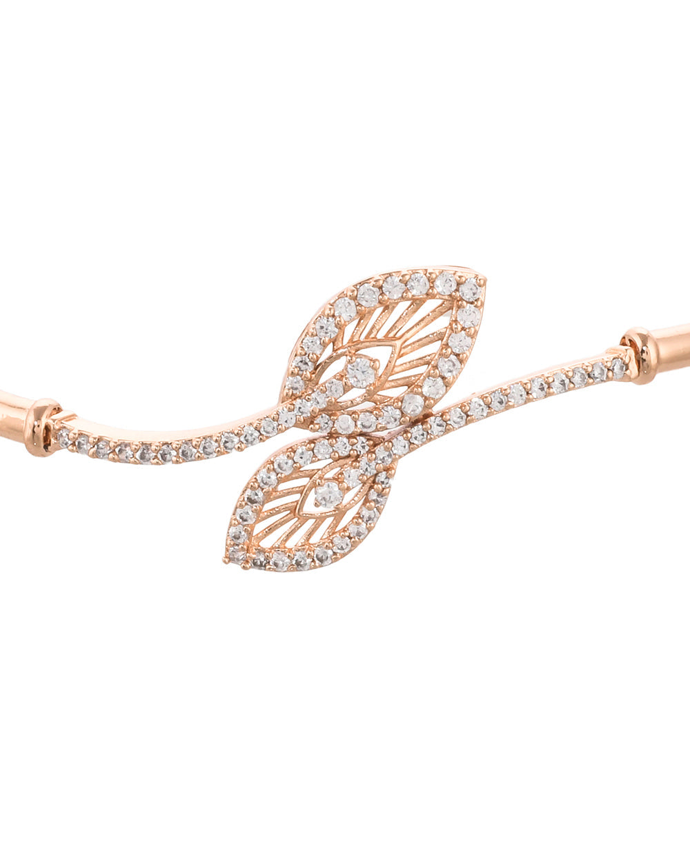 Women's Sparkling Elegance Leaves Motifs Cz Adorned Brass Rose Gold Plated Bracelet - Voylla
