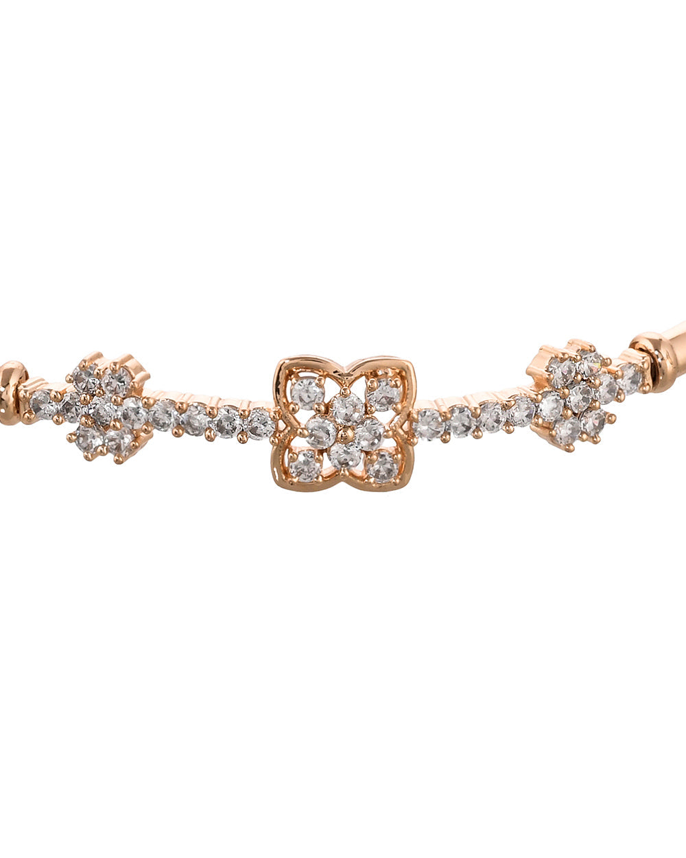 Women's Sparkling Elegance Minimalistic Floral Rose Gold Plated Zircons Adorned Brass Bracelet - Voylla