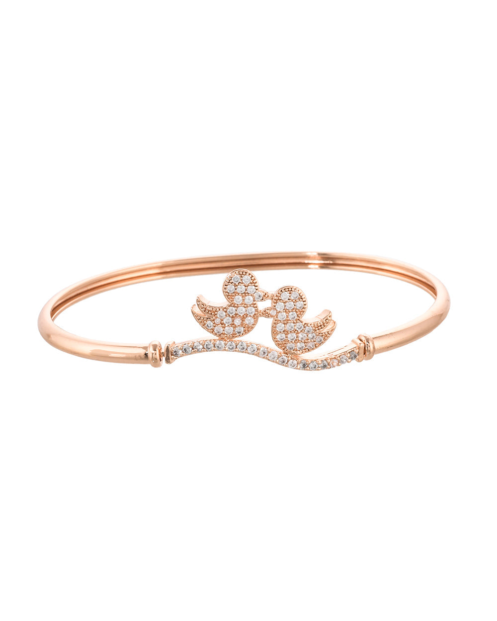 Women's Sparkling Elegance Charming Ducks Motifs Zircons Embellished Brass Rose Gold Plated Bracelet - Voylla