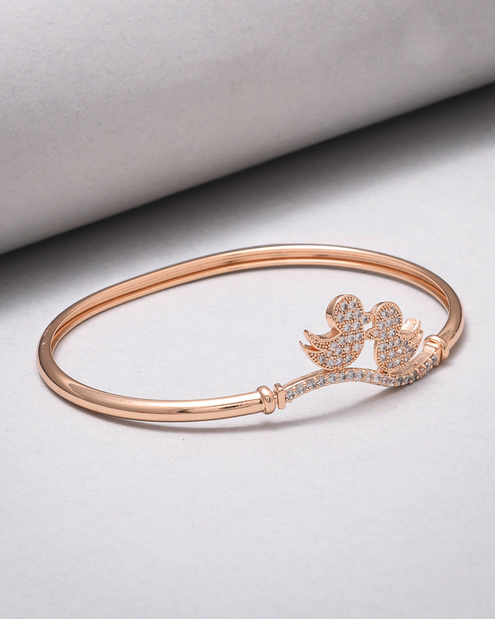 Women's Sparkling Elegance Charming Ducks Motifs Zircons Embellished Brass Rose Gold Plated Bracelet - Voylla