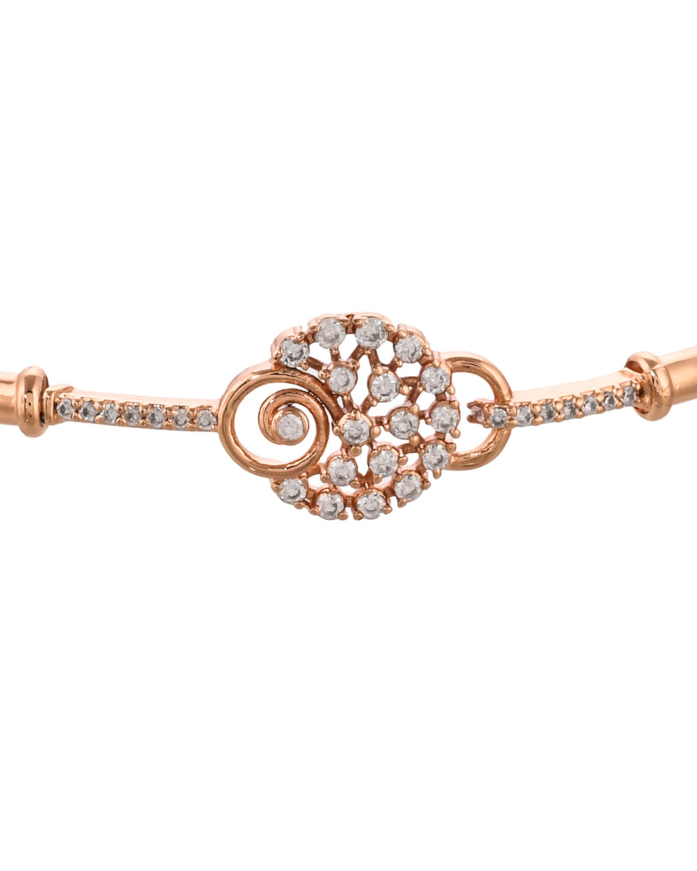 Women's Sparkling Elegance Edgy Rose Gold Plated Zircons Adorned Brass Bracelet - Voylla