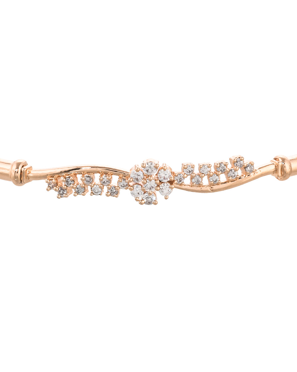 Women's Sparkling Elegance Round Cut Zircons Floral Brass Rose Gold Plated Bracelet - Voylla