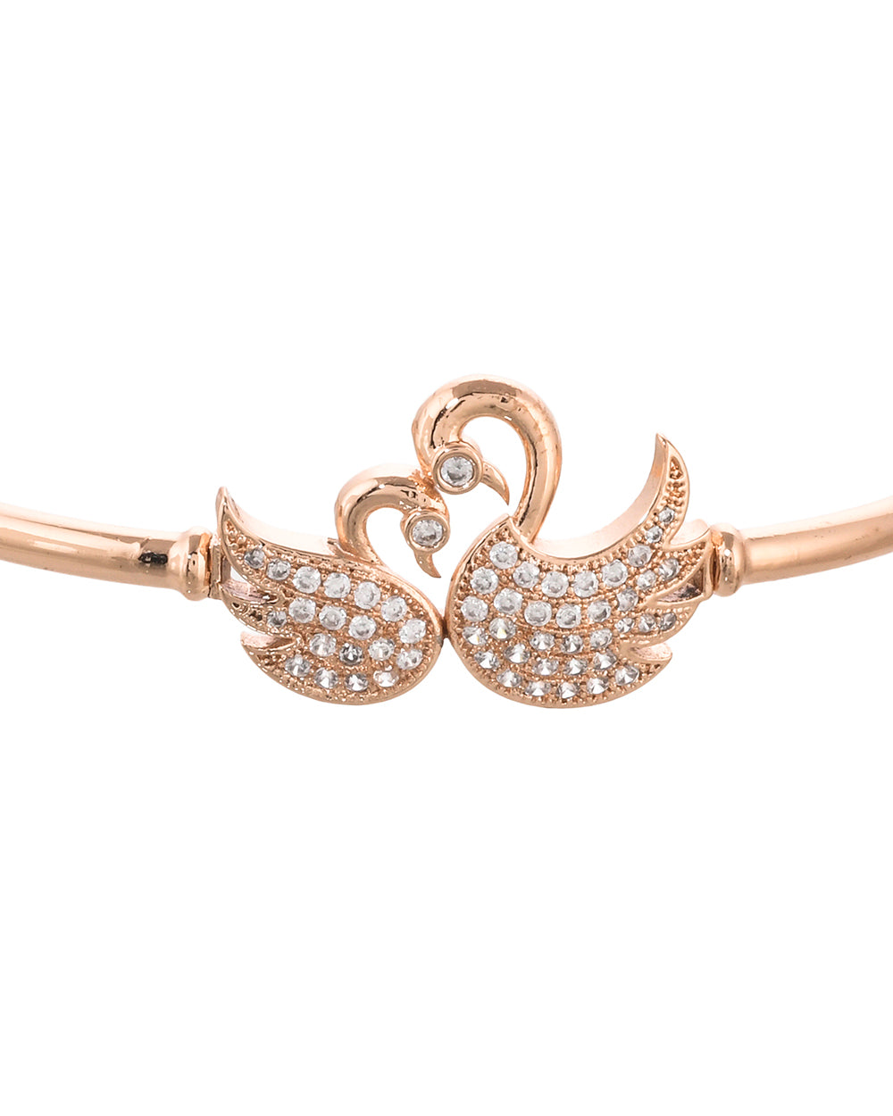 Women's Sparkling Elegance Swans Zircons Adorned Rose Gold Plated Brass Bracelet - Voylla
