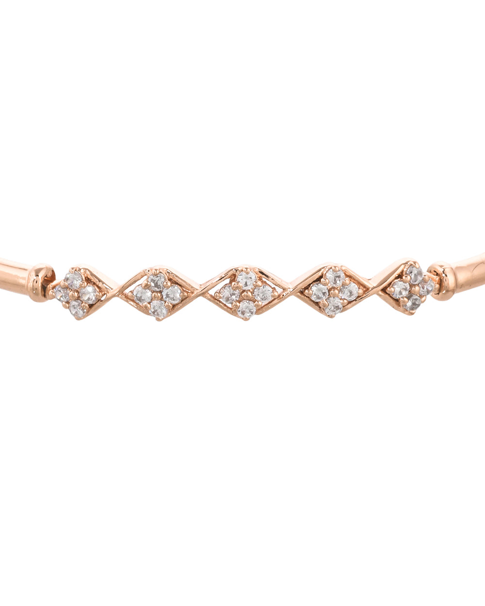 Women's Sparkling Elegance Lattice Design Rectangle Cut Zircons Rose Gold Plated Brass Bracelet - Voylla