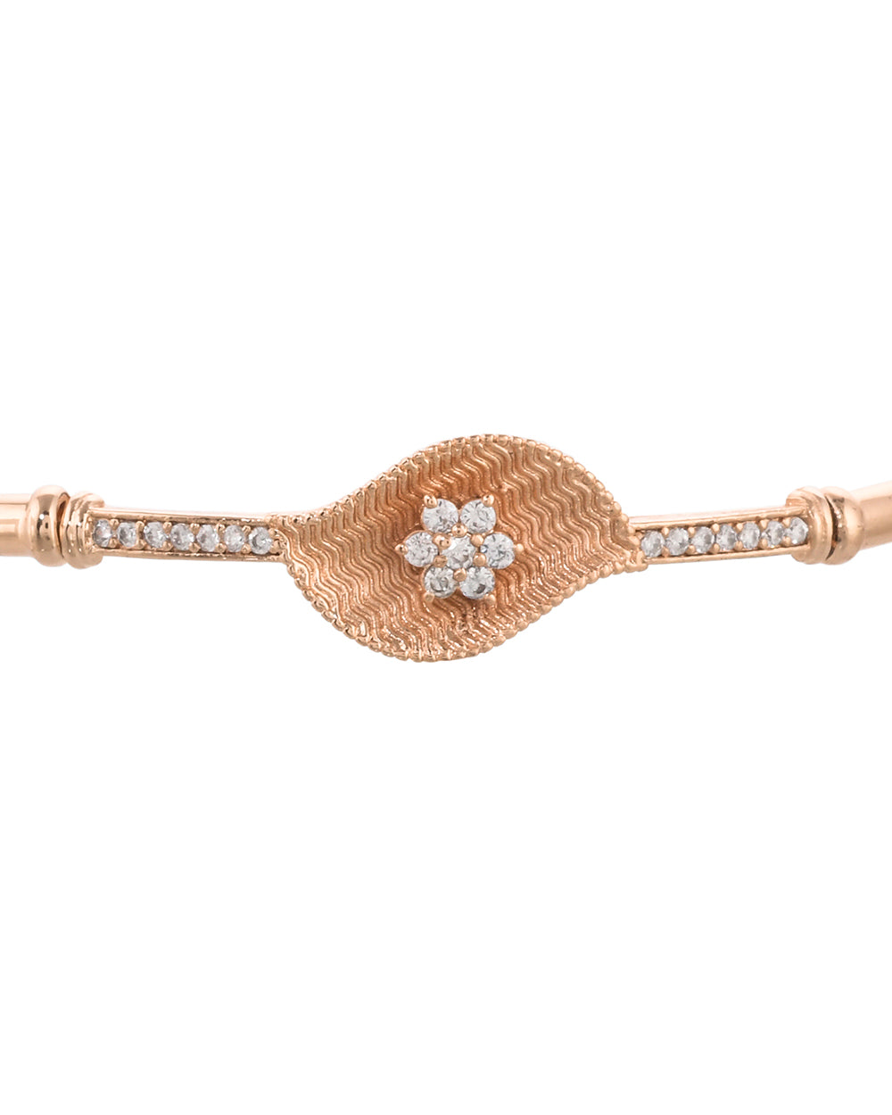 Women's Sparkling Elegance Paisley Motif Zircons Adorned Brass Rose Gold Plated Bracelet - Voylla