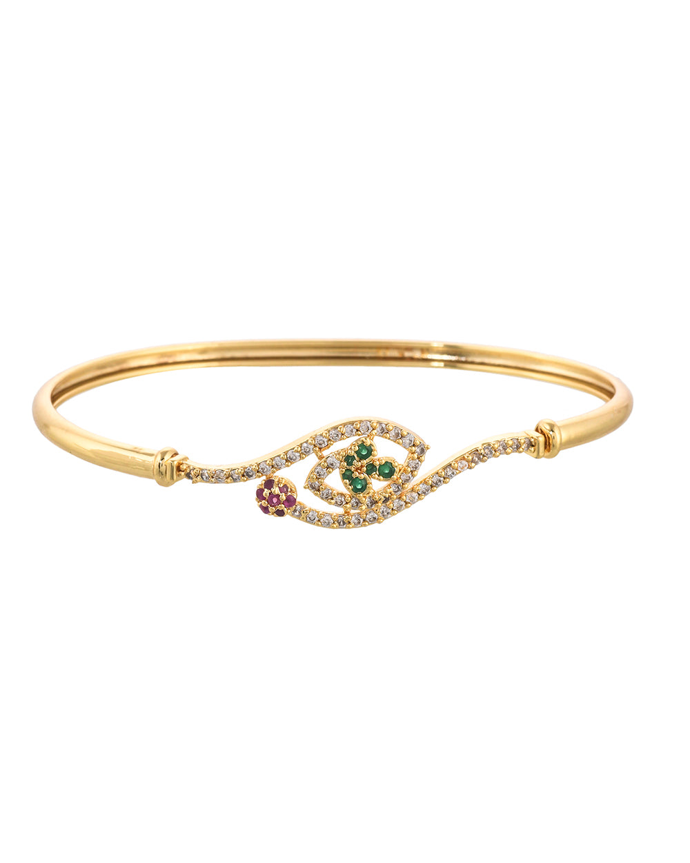 Women's Sparkling Elegance Floral Coloured Round Cut Zircons Gold Plated Brass Bracelet - Voylla