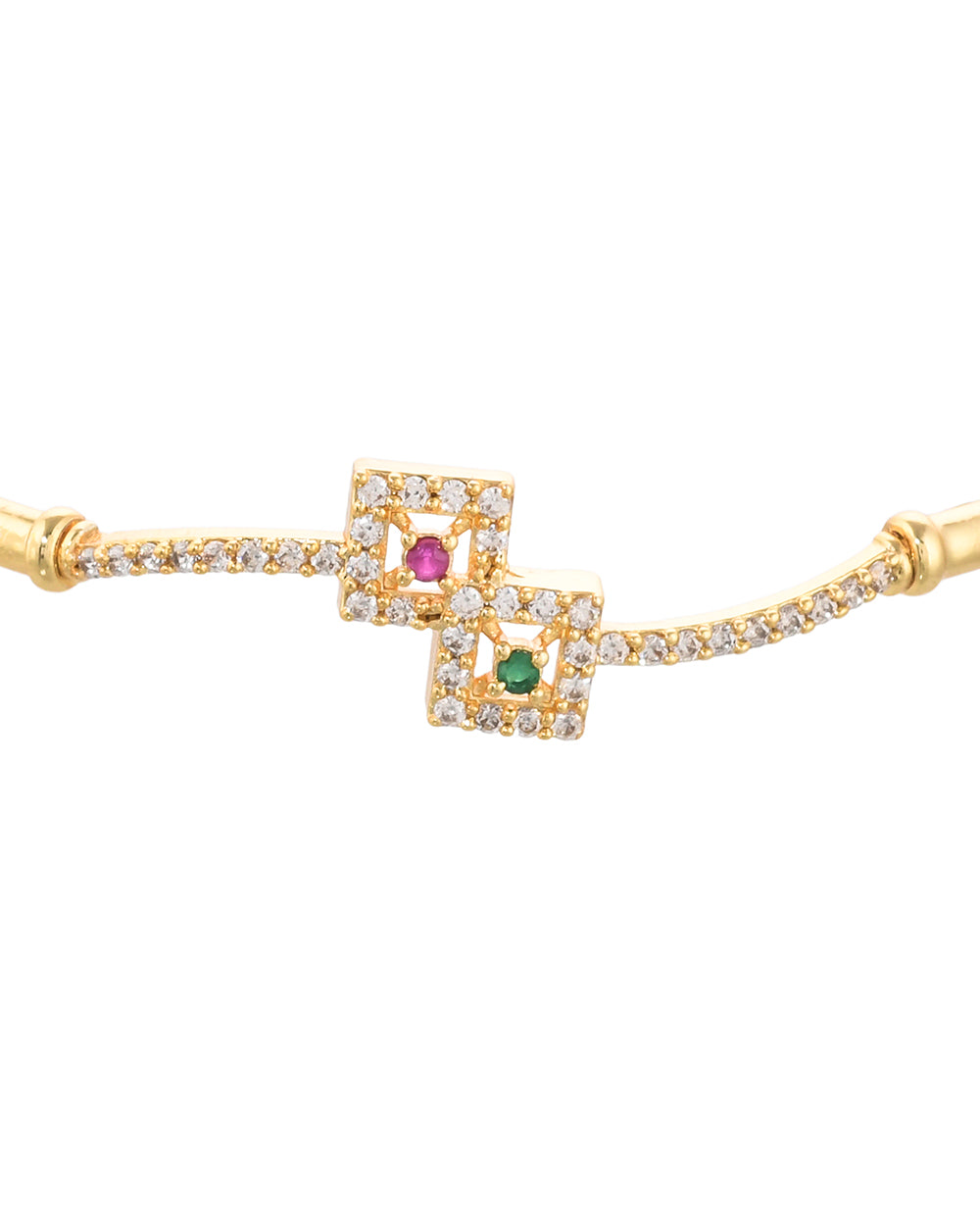 Women's Sparkling Elegance Gold Plated Round Cut Zircons Brass Bracelet - Voylla