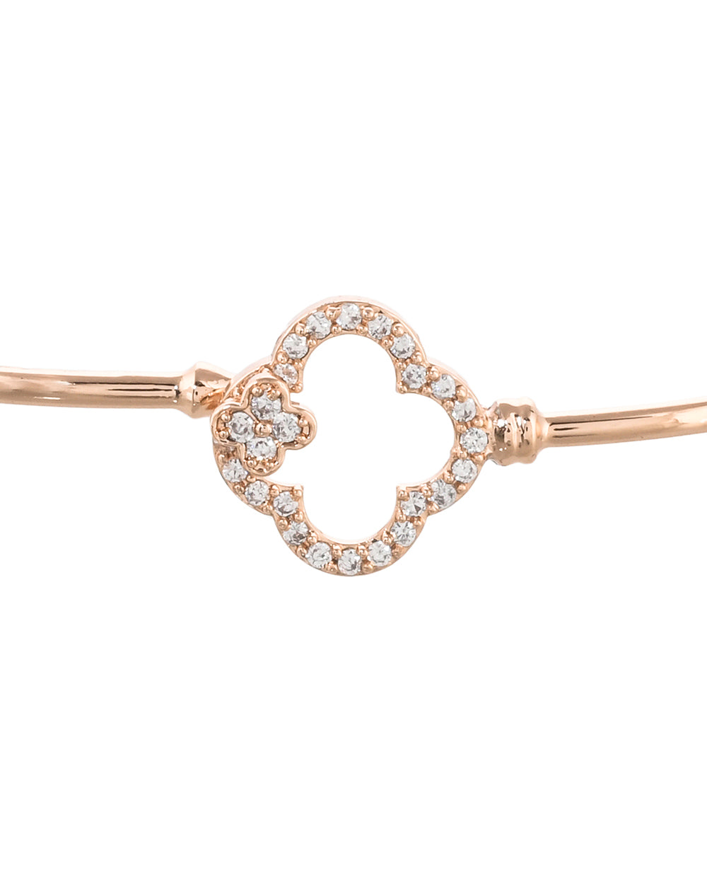Women's Sparkling Elegance Contemporary Floral Motif Brass Rose Gold Plated Bracelet - Voylla