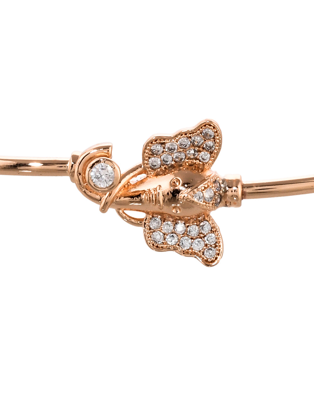 Women's Sparkling Elegance Butterfly Motif Zircons Adorned Brass Rose Gold Plated Bracelet - Voylla