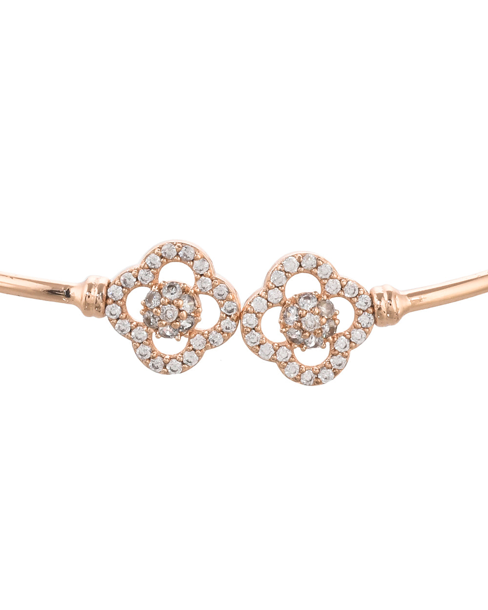 Women's Sparkling Elegance Cluster Setting Round Cut Cz Floral Rose Gold Plated Brass Bracelet - Voylla