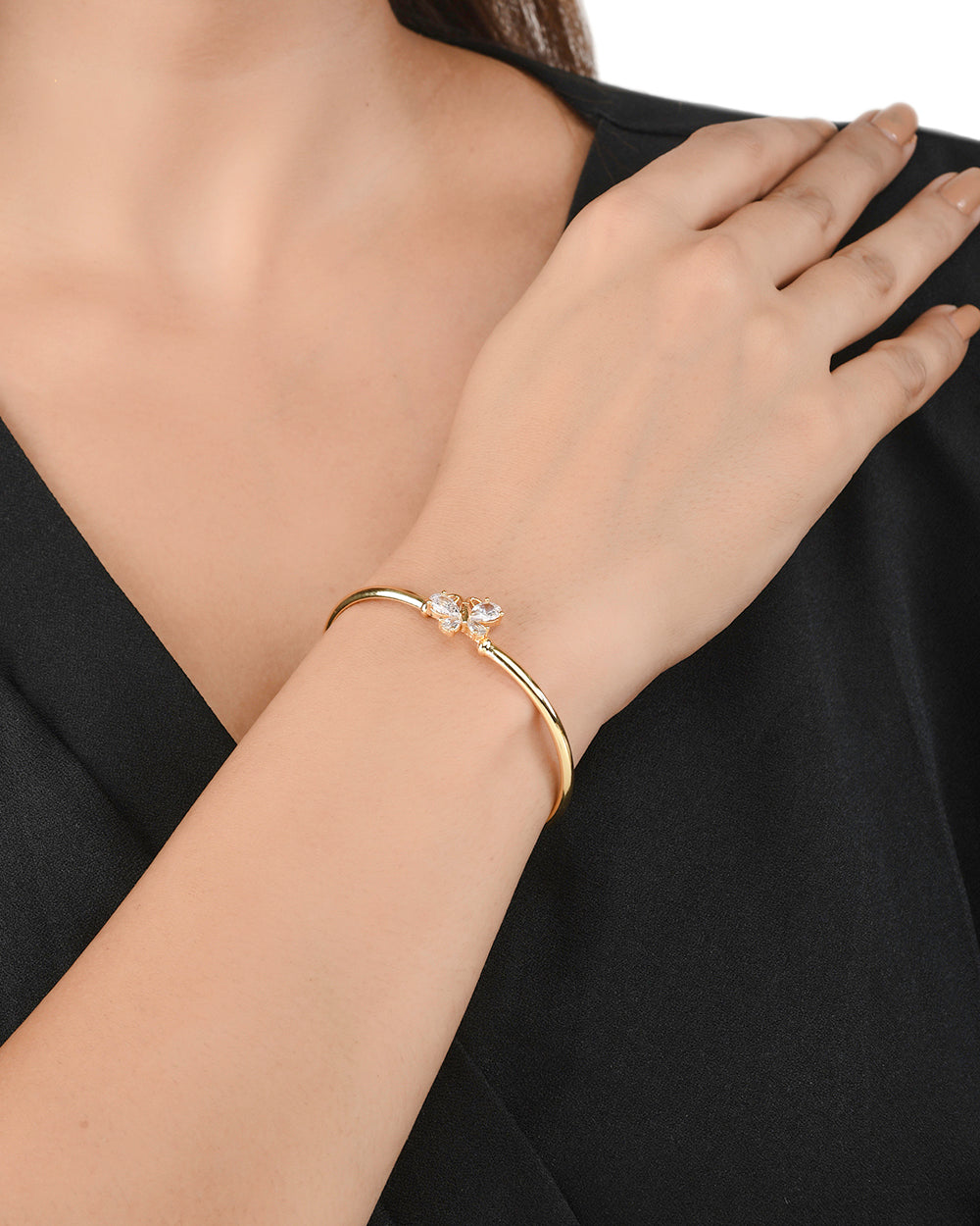 Women's Sparkling Elegance Teardrop Cut Cz Butterfly Motif Brass Gold Plated Bracelet - Voylla