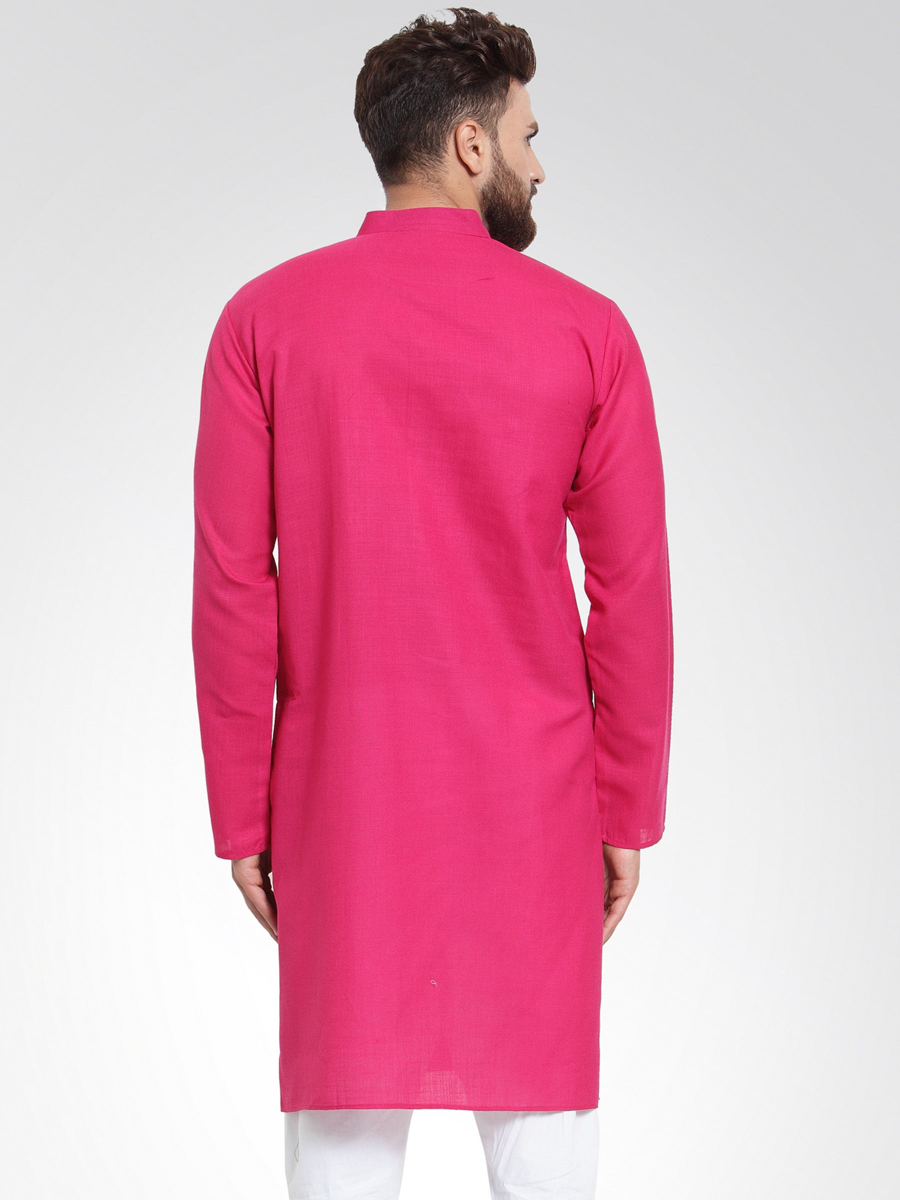Men's Pink & White Solid Kurta Only ( KO 532 Pink ) - Virat Fashions