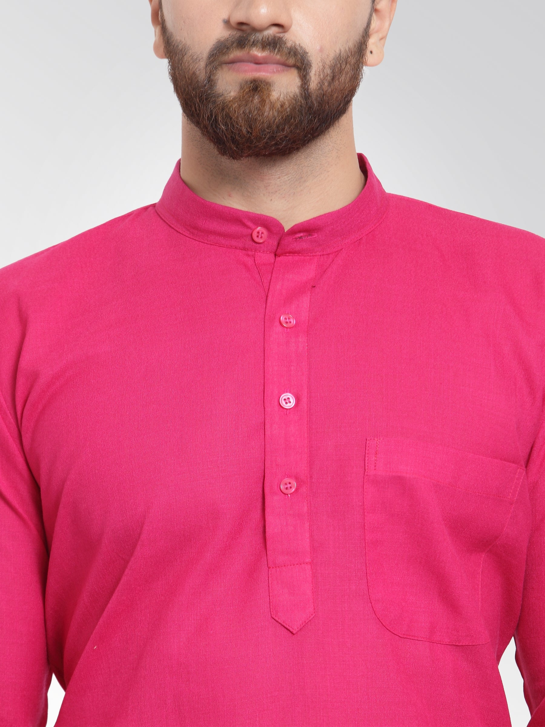 Men's Pink & White Solid Kurta Only ( KO 532 Pink ) - Virat Fashions