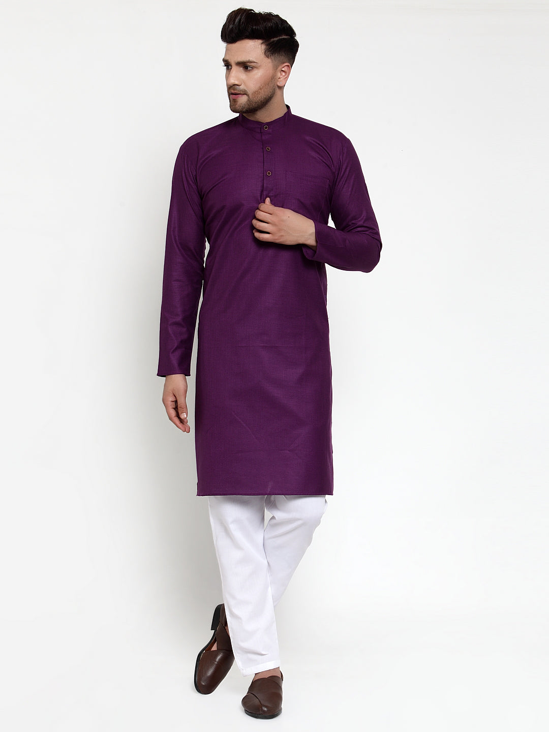 Men's Purple & White Solid Kurta With Churidar ( Jokp 532 Purple ) - Virat Fashions