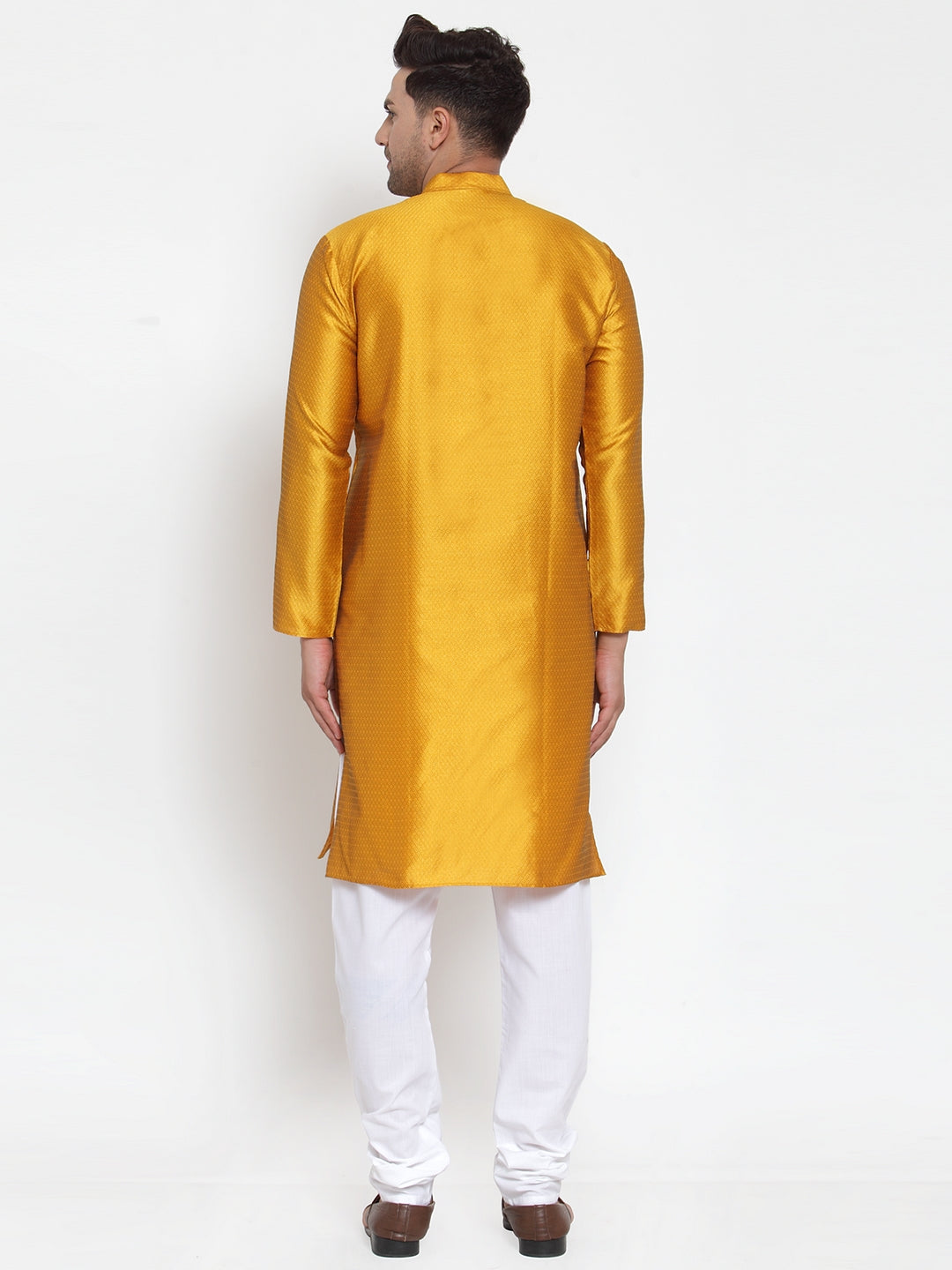 Men's Yellow Jacquard Kurta Payjama Sets  ( JOKP 589 Yellow ) - Virat Fashions