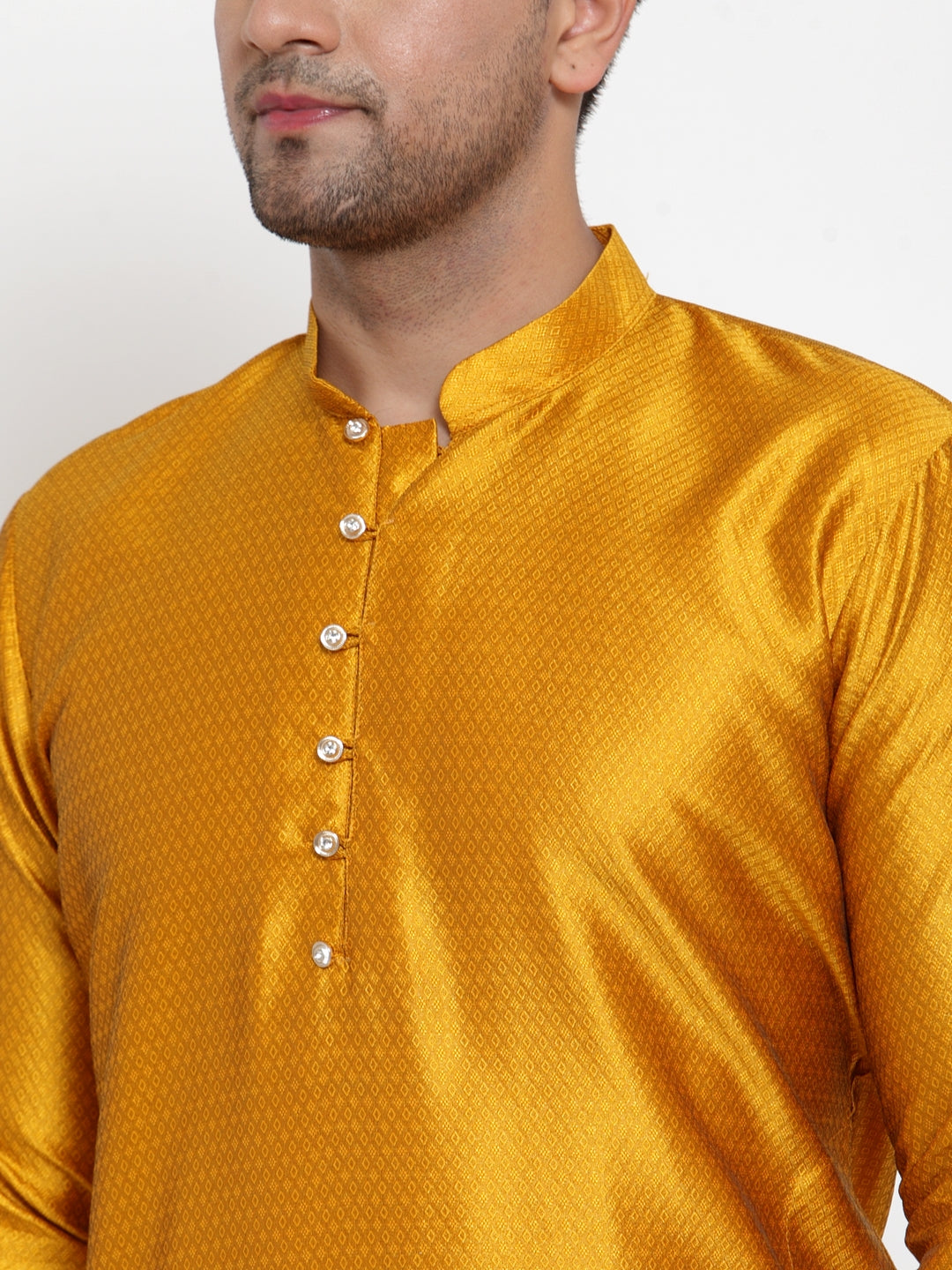 Men's Yellow Jacquard Kurta Payjama Sets  ( JOKP 589 Yellow ) - Virat Fashions