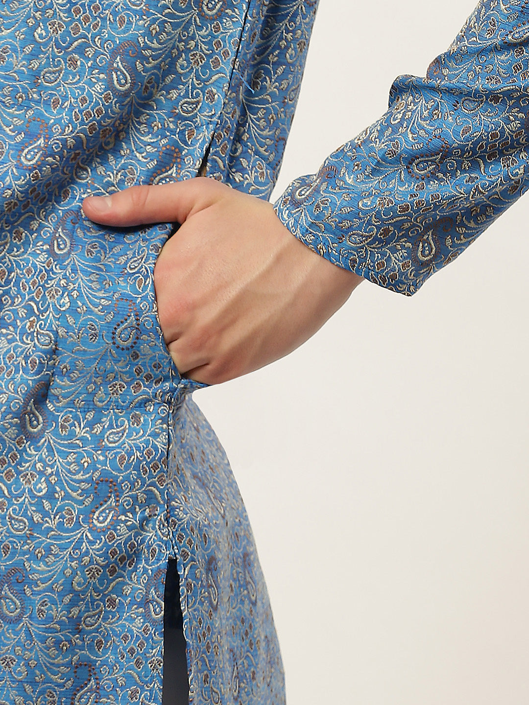 Men's Blue Printed Jacquard Kurta Payjama Sets ( JOKP 595 Blue ) - Virat Fashions