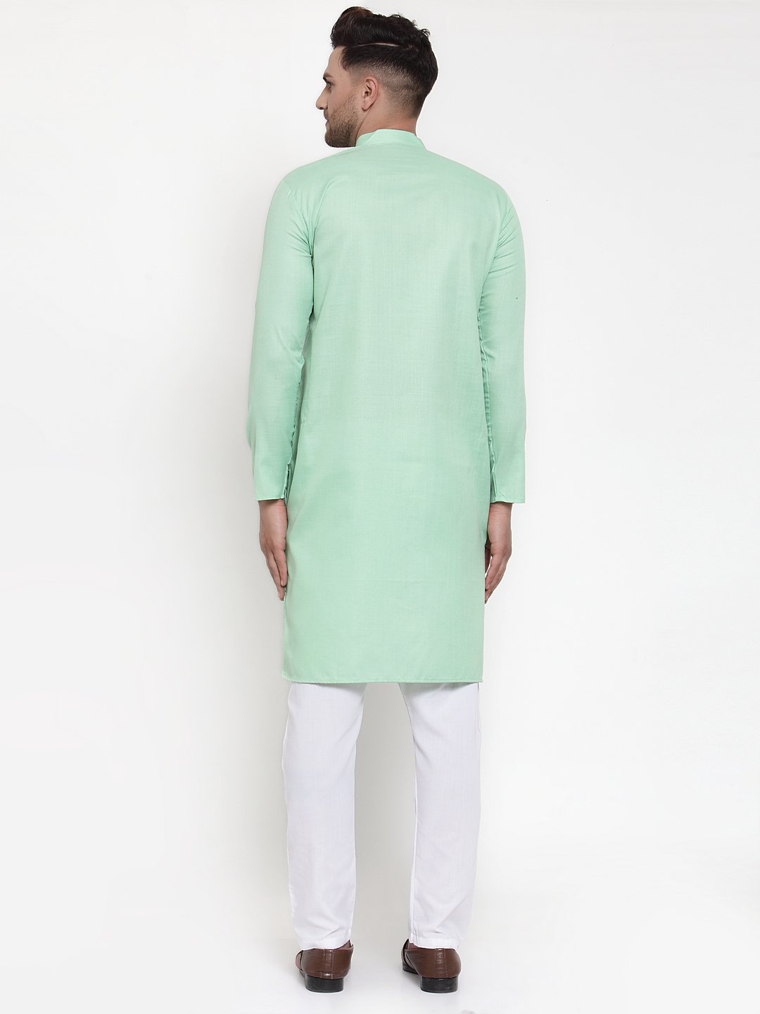 Men's Green & White Solid Kurta Only ( KO 611 Green ) - Virat Fashions