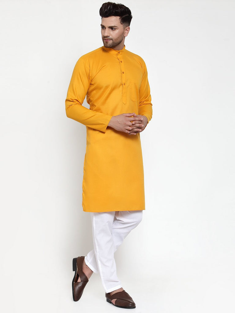 Men's Mustard Yellow & White Solid Kurta Only ( KO 611 Mustard )
