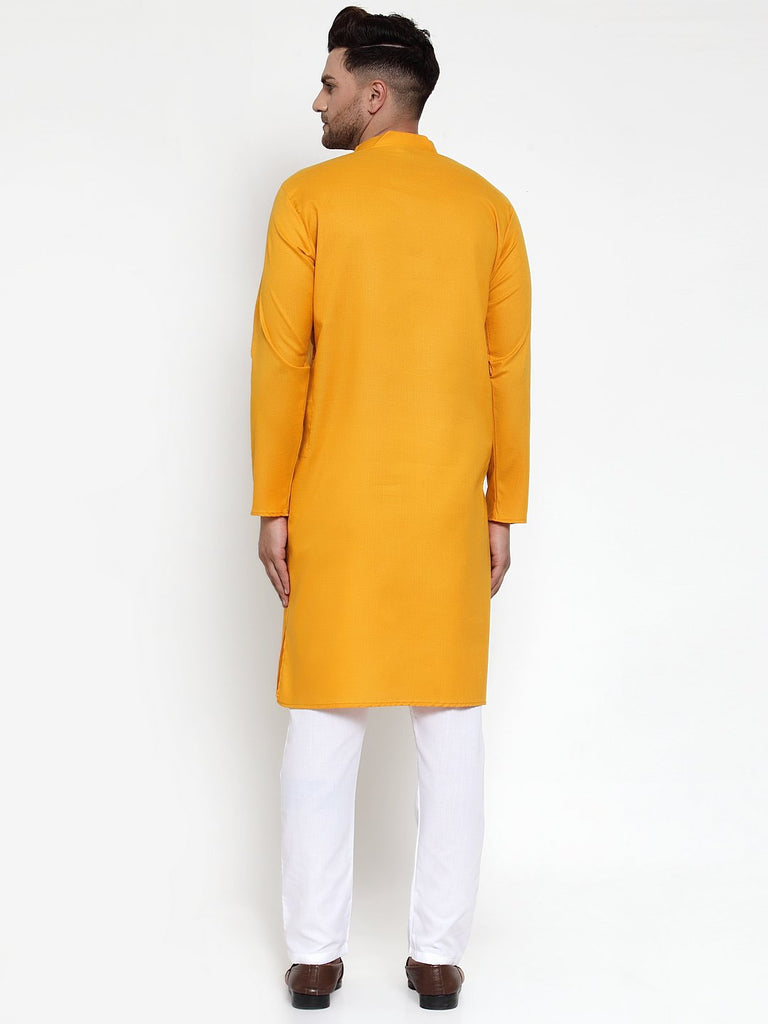 Men's Mustard Yellow & White Solid Kurta Only ( KO 611 Mustard )