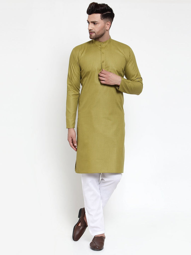 Men's Olive Green & White Solid Kurta Only ( KO 611 Olive )
