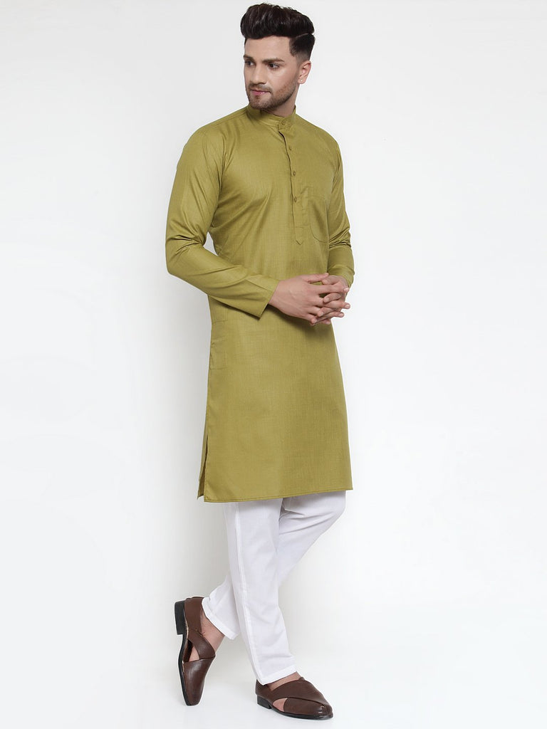 Men's Olive Green & White Solid Kurta Only ( KO 611 Olive )