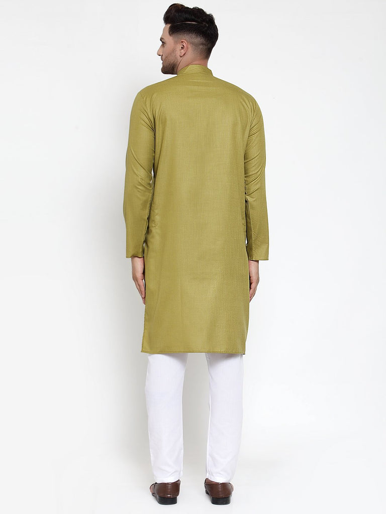 Men's Olive Green & White Solid Kurta Only ( KO 611 Olive )