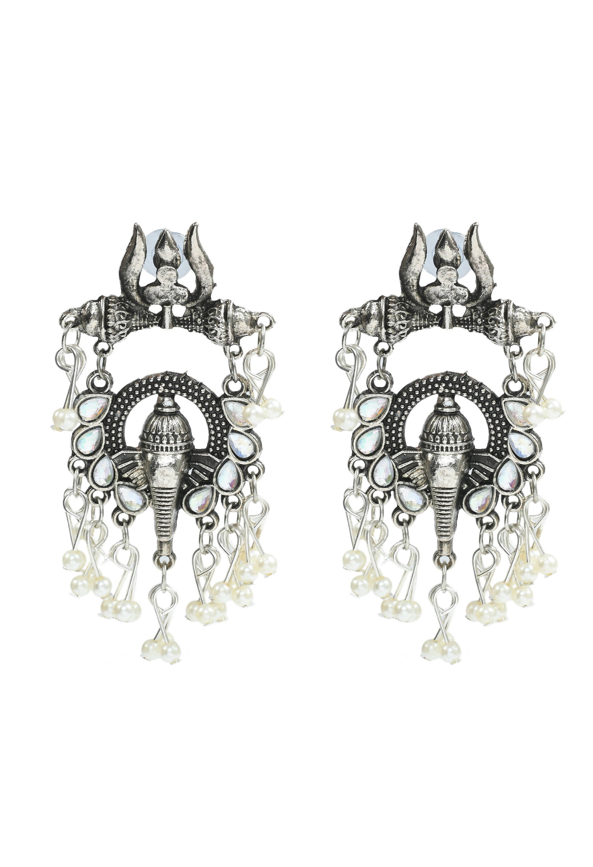 Kamal Johar Silver-Plated Ganesha Design Necklace with Earrings Jkms_102
