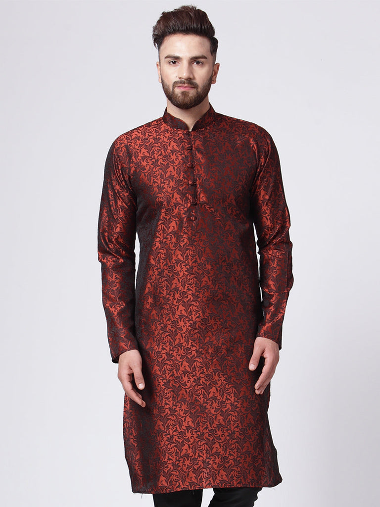 Men's Maroon & Black Self Design Kurta Only ( Ko 517 Maroon )