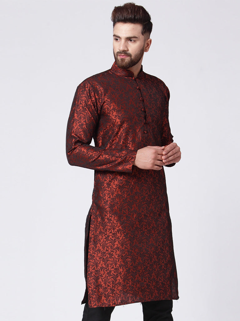 Men's Maroon & Black Self Design Kurta Only ( Ko 517 Maroon )