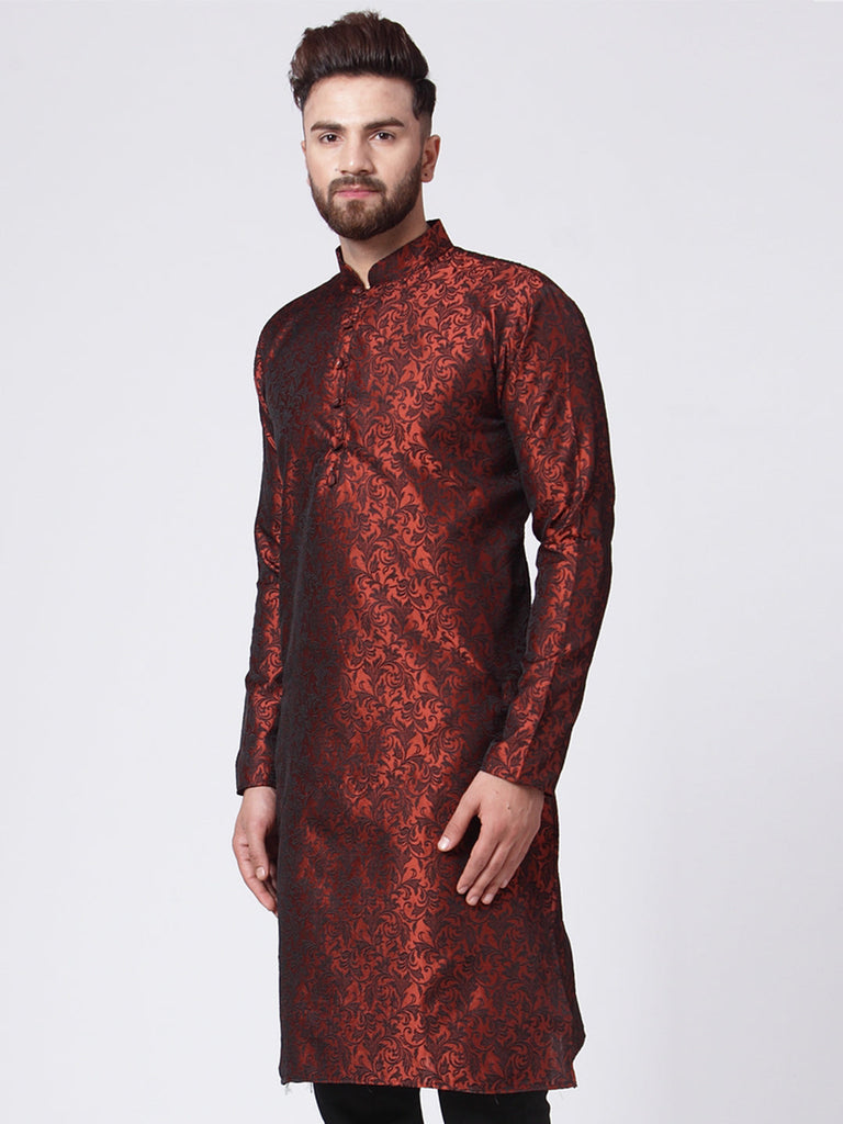 Men's Maroon & Black Self Design Kurta Only ( Ko 517 Maroon )