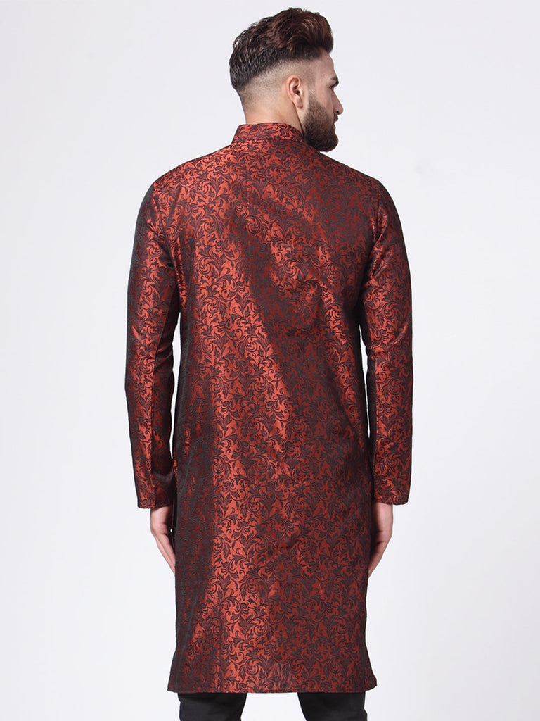 Men's Maroon & Black Self Design Kurta Only ( Ko 517 Maroon )