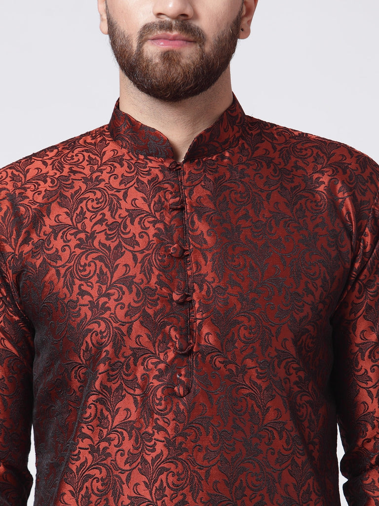 Men's Maroon & Black Self Design Kurta Only ( Ko 517 Maroon )