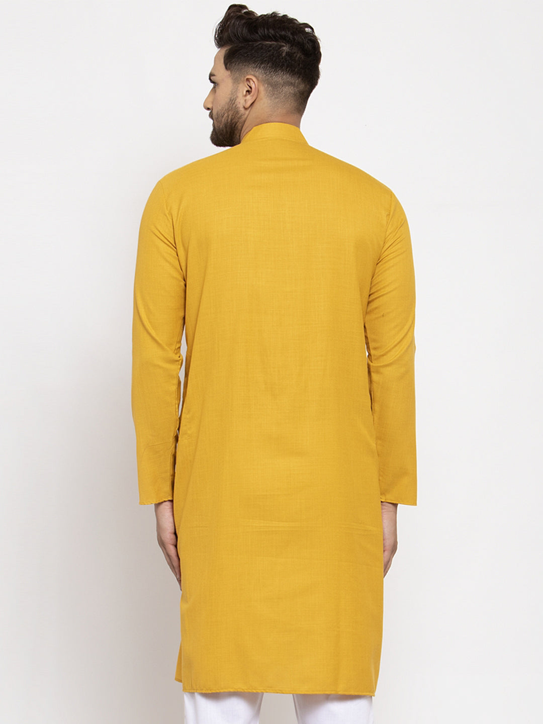 Men's Yellow & White Solid Kurta Only ( KO 532 Yellow ) - Virat Fashions