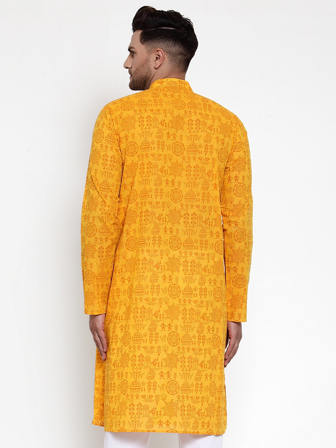 Men's Mustard Printed Straight Kurta Only ( KO 628 Mustard ) - Virat Fashions