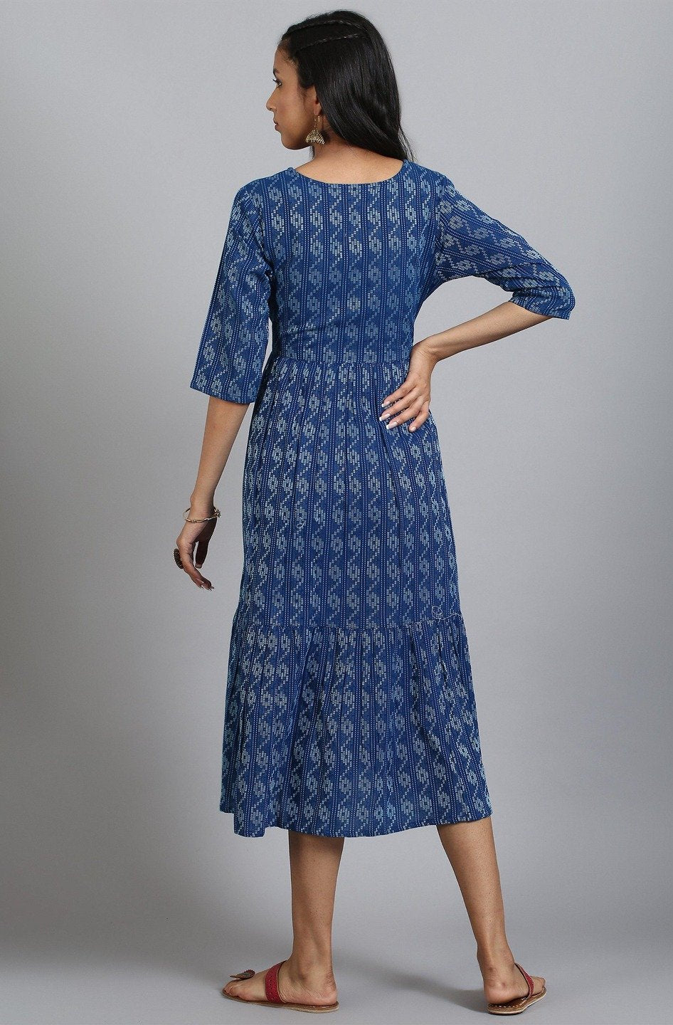 Women's Blue Cotton Western Dress-Janasya