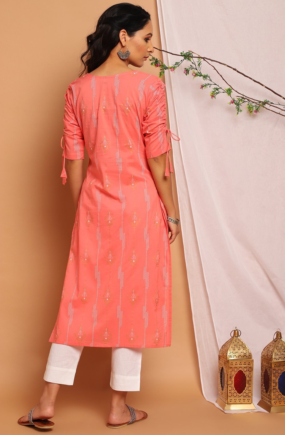 Women's Pink Cotton Kurta-Janasya