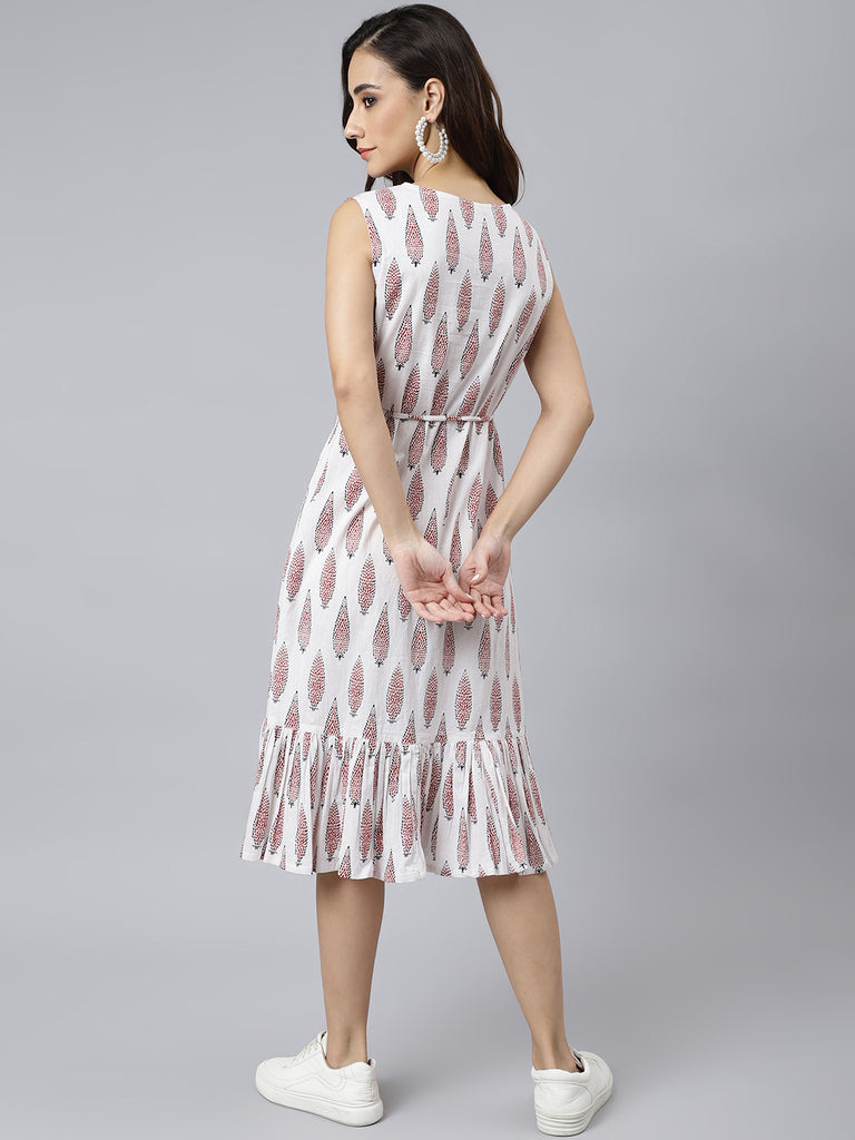 Women's Ethnic Motifs White Cotton Dress