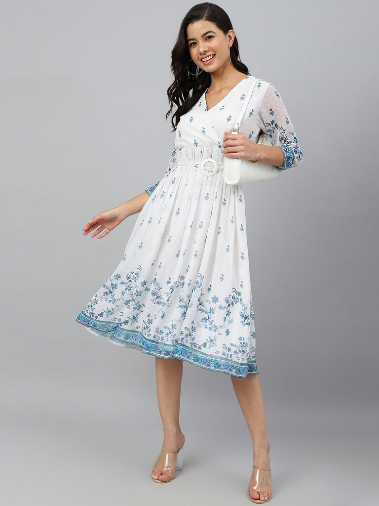 Women's Digital Printed White Georgette Dress