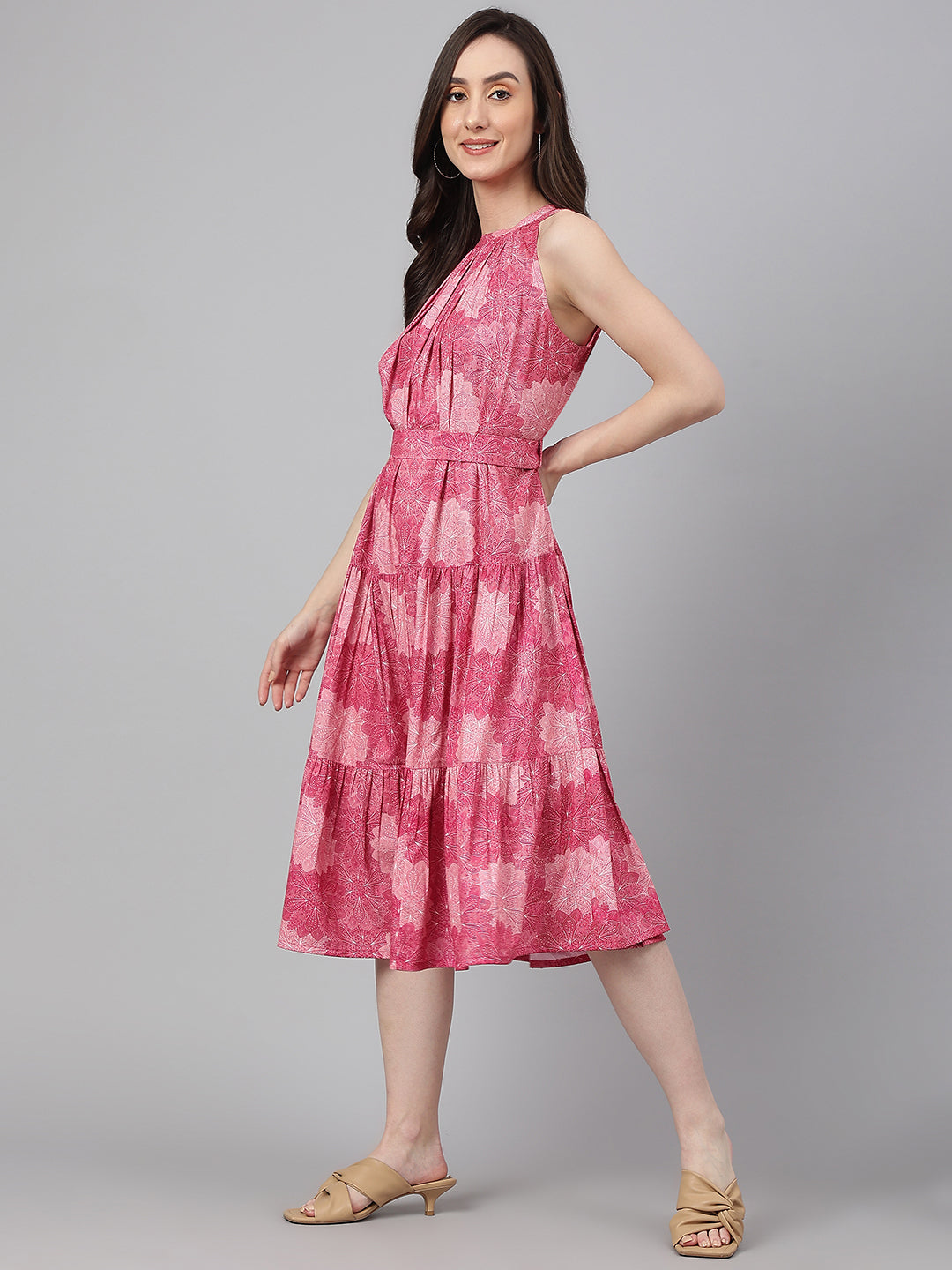 Women's Digital Printed Pink Crepe Dress - Janasya
