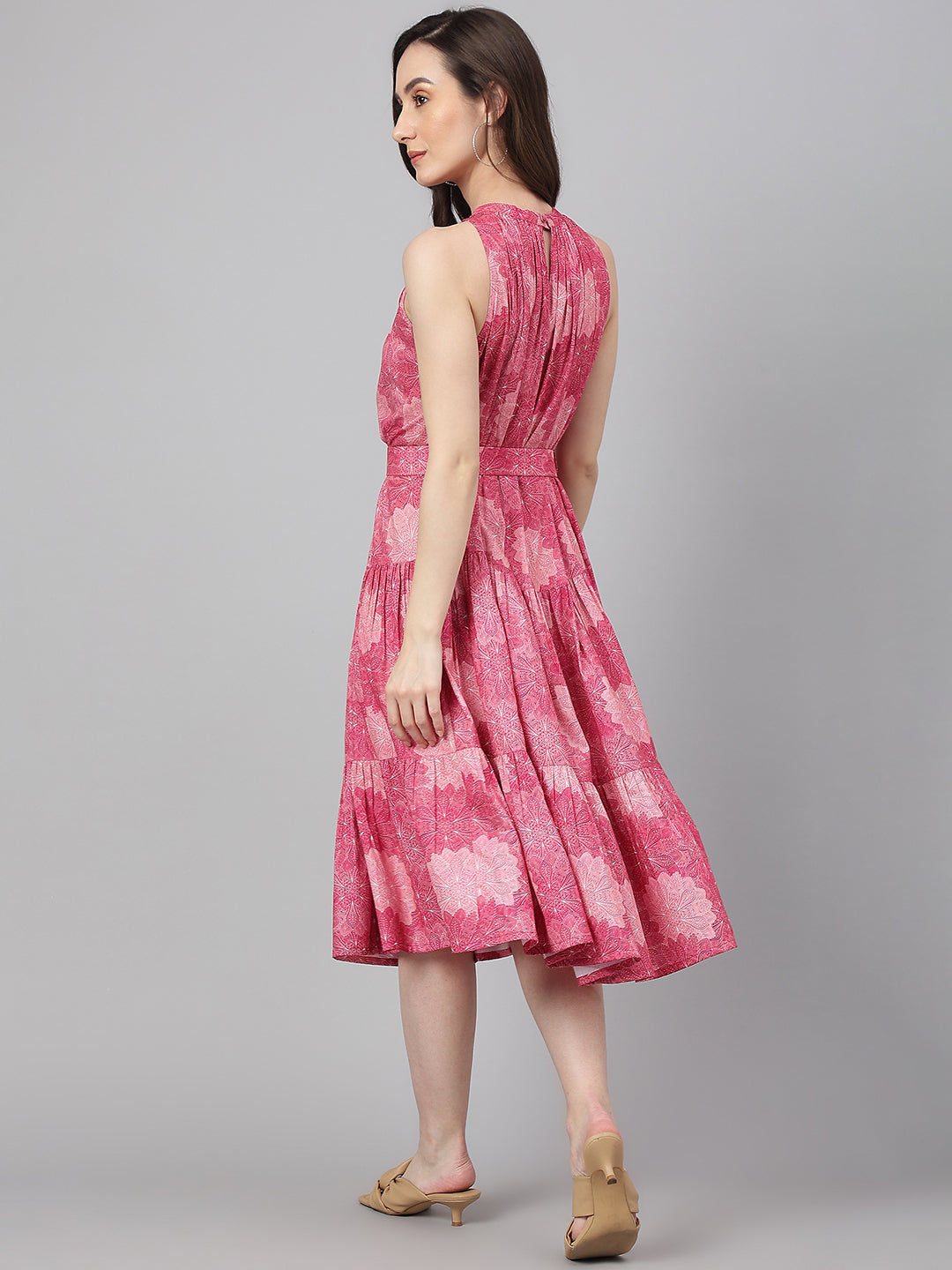 Women's Digital Printed Pink Crepe Dress - Janasya