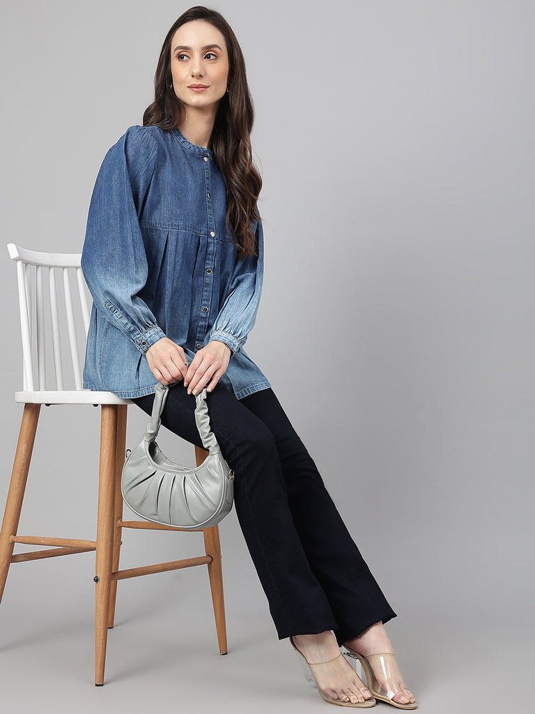 Women's Faded Blue Denim Tops