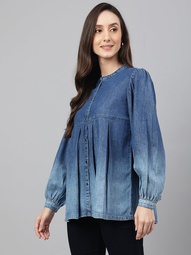 Women's Faded Blue Denim Tops