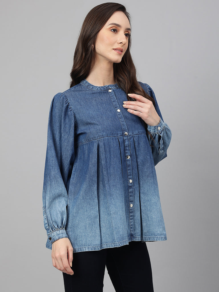 Women's Faded Blue Denim Tops