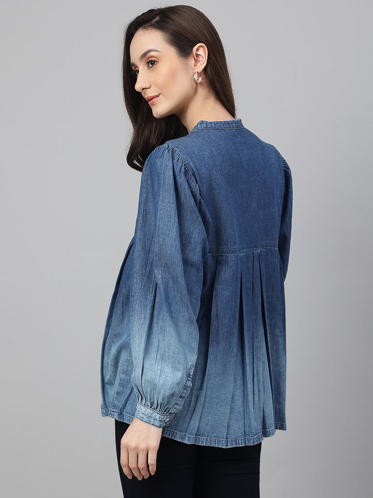Women's Faded Blue Denim Tops