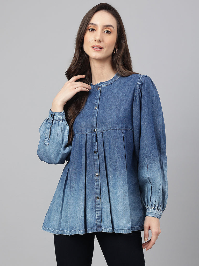 Women's Faded Blue Denim Tops